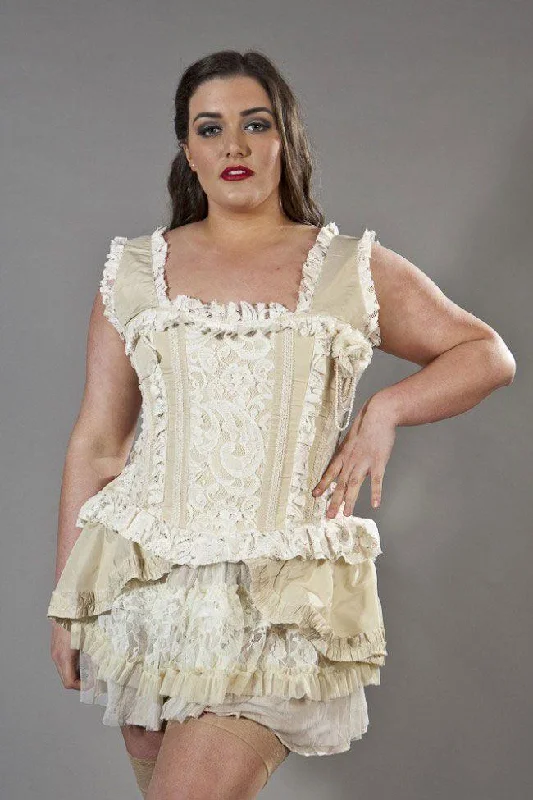 Venice Overbust Plus Size Corset With Straps In Cream Taffeta