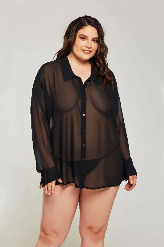 7802 I-COLLECTION CHIFFON SLEEP SHIRT BLACK