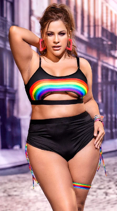 Women's Sheer Lingerie Nightgowns Plus Size Rainbow Pride Dance Set