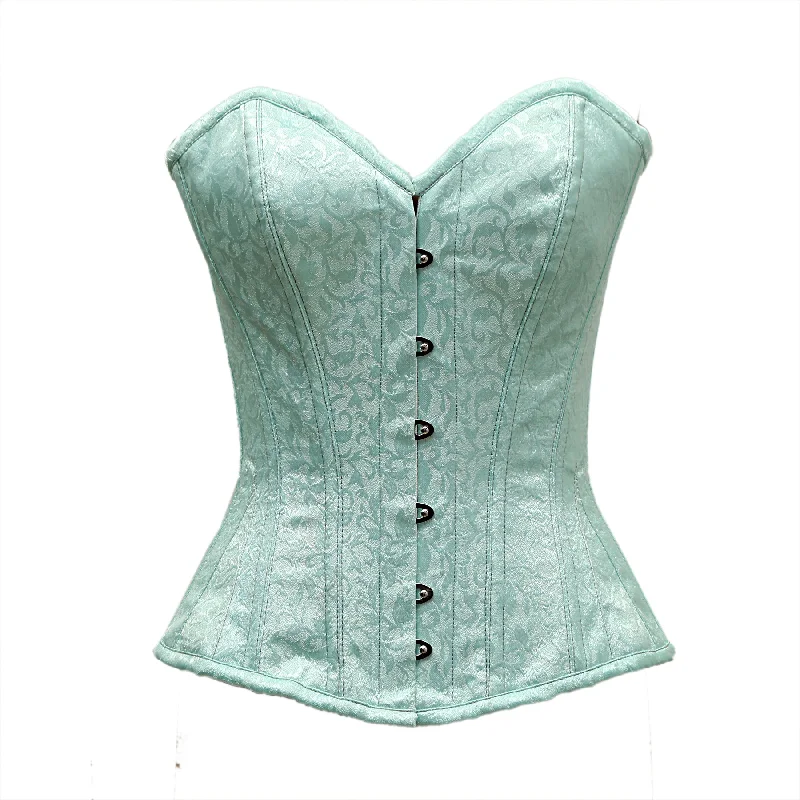 Striped corsets for a preppy and nautical vibeTikner Light Sea Green Satin Brocade Overbust Corset Striped corsets for a preppy and nautical vibeTikner Light Sea Green Satin Brocade Overbust Corset