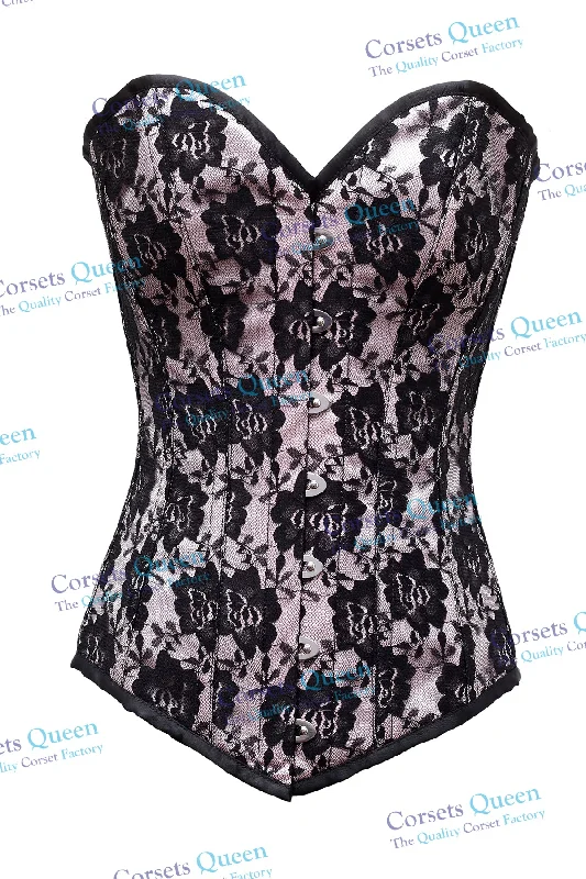 Satin corsets with a shiny and elegant finishLendon Pink Satin Net Overlay Overbust Corset