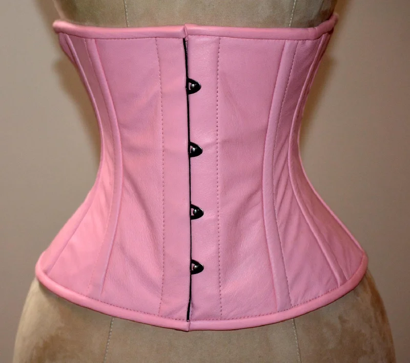 Lambskin waist steel-boned authentic corset of the pale pink color. Corset for tight lacing and waist training, steampunk, gothic