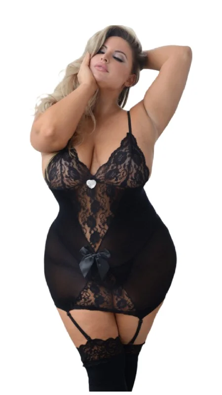 Sexy beach dresses for a sunny vacationPlus Size Lace Dress with Attached Garter Stockings Black