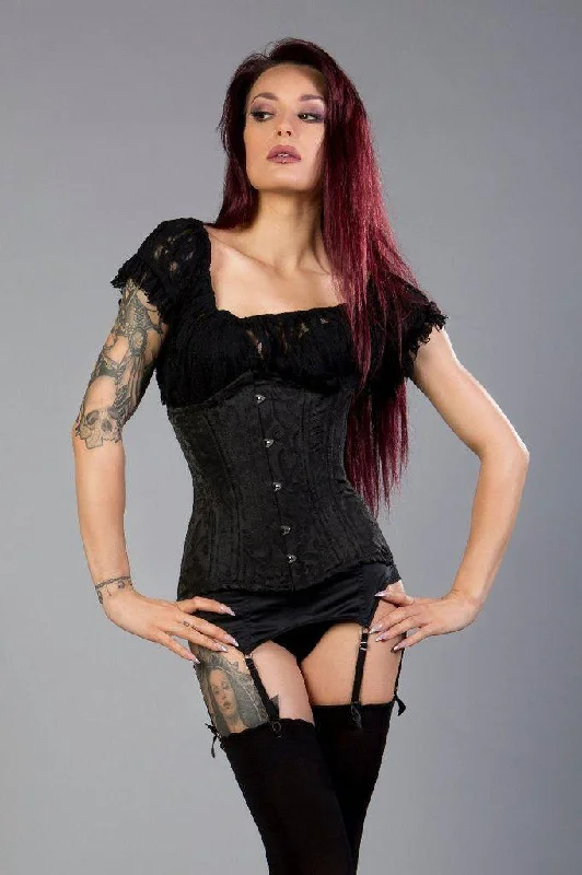 Victorian Double Steel Boned Underbust Corset In Scroll Brocade