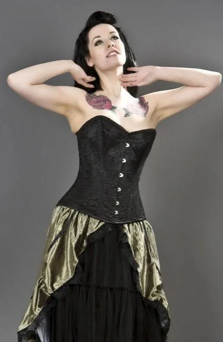 Black bustiers for a classic and versatile lookElegant Overbust Steel Boned Corset In Black Satin & Spider Lace Overlay
