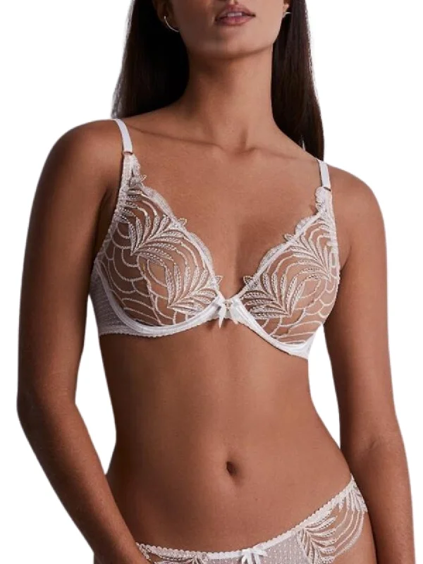 Elegant French Lace Lingerie for Women Hypnolove Triangle Plunge Bra - Gold Feather