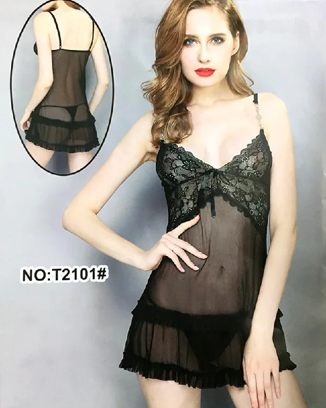 Mesh - paneled sexy dresses for a hint of skinWomen's Short Lace Lingerie Babydoll Sheer Gown Chemise Mesh Nightdress - T2101# Mesh - paneled sexy dresses for a hint of skinWomen's Short Lace Lingerie Babydoll Sheer Gown Chemise Mesh Nightdress - T2101#