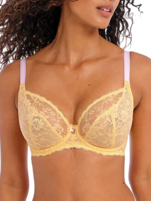 Comfortable Cotton Lingerie for Women Offbeat Plunge Bra - Lemon Fizz