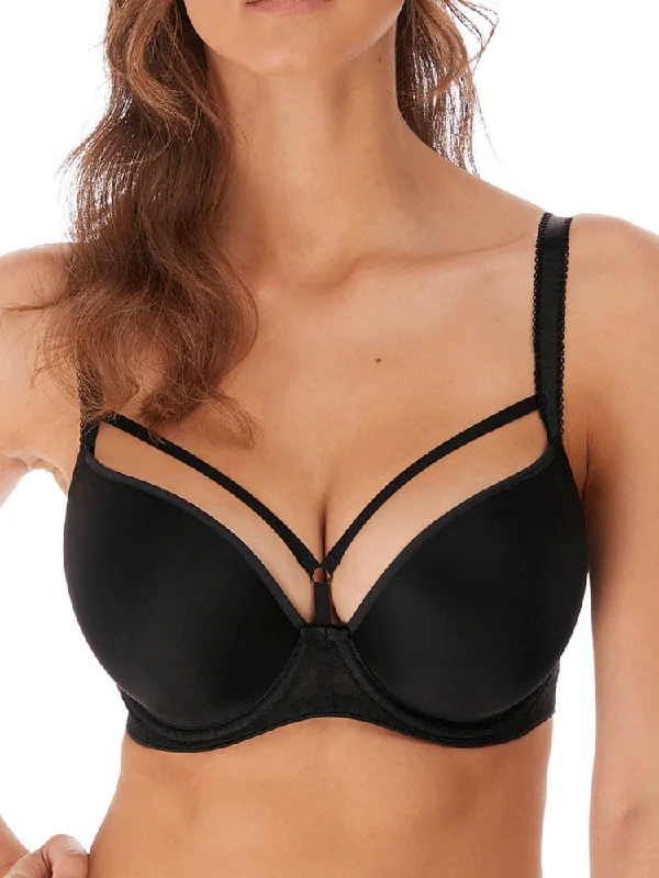 Elegant French Lace Lingerie for Women Awakening Demi Moulded Bra - Black