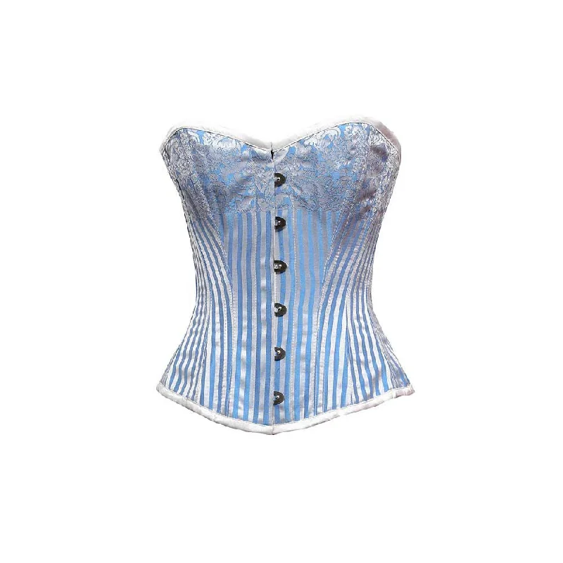 Removable - boning corsets for easy cleaningELEGANT TURQUOISE /SILVER STRIPE BRO
