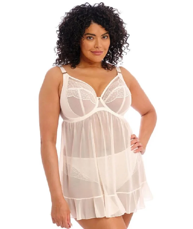 Women's Satin Sleepwear Lingerie Elomi Priya Underwired Babydoll - Vanilla