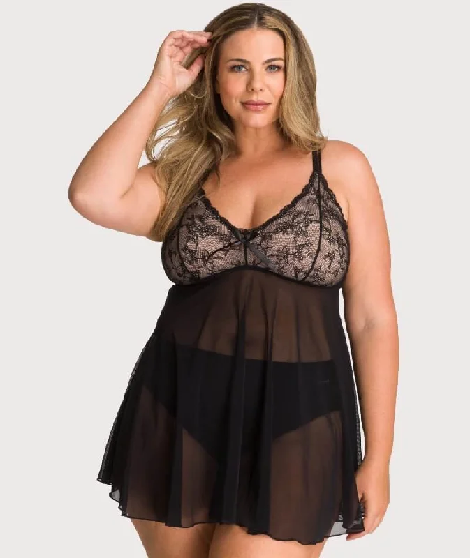 Plus Size Lace Lingerie for Women Ava & Audrey Candice Mesh & Lace Babydoll - Black