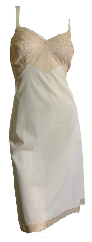 Women's High Waist Lingerie Bodysuits Warm Off White Nylon Lace Trimmed Slip circa 1960s 36S Women's High Waist Lingerie Bodysuits Warm Off White Nylon Lace Trimmed Slip circa 1960s 36S