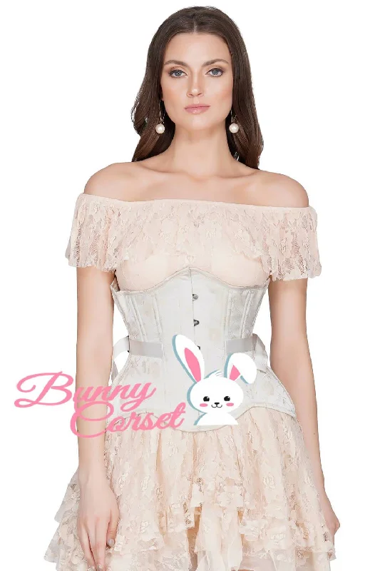 Satin corsets with a shiny and elegant finishDalila Curvy Waist Training Ivory Brocade Corset with Fan Lacing Satin corsets with a shiny and elegant finishDalila Curvy Waist Training Ivory Brocade Corset with Fan Lacing