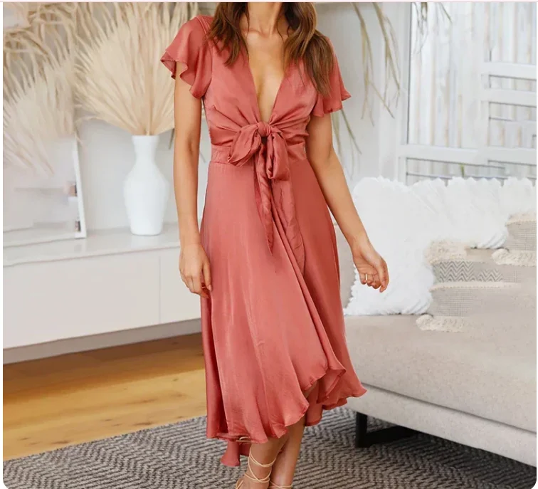 Sexy wrap dresses with a cinched waistArina Satin Dress