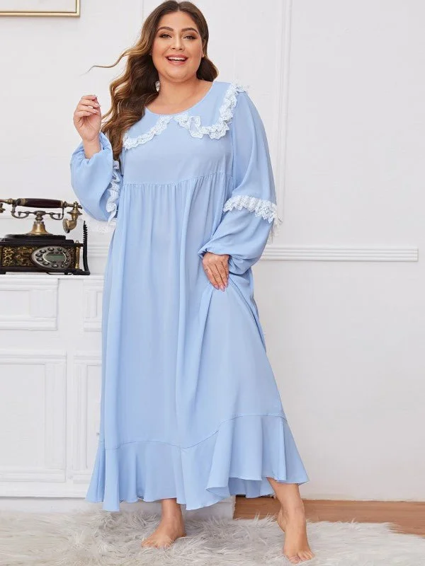 Plus Lace Trim Ruffle Hem Nightdress