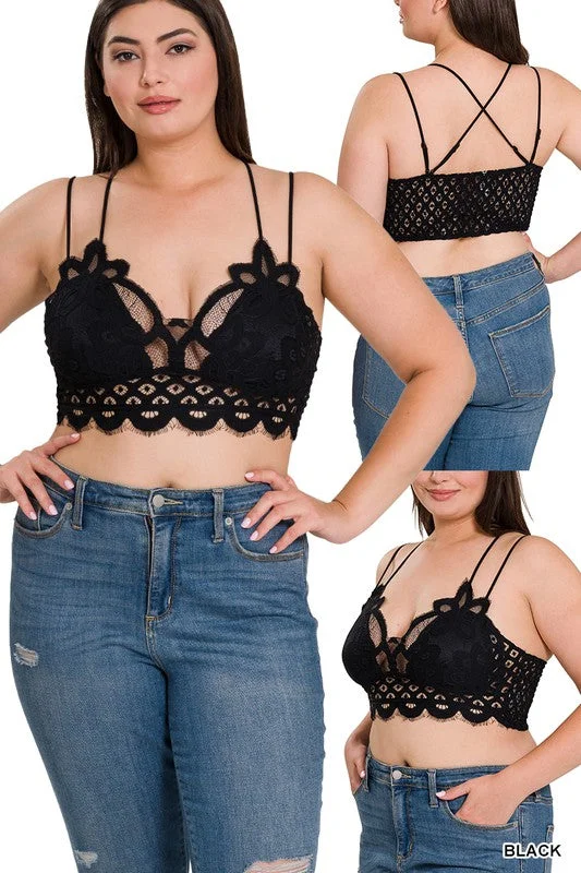 Women's Corset Style Lingerie Zenana Plus Size Lace Bralette With Pads