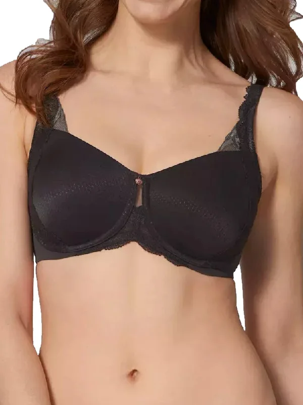 Comfortable Cotton Lingerie for Women Lily Florale W01 Minimiser Bra - Black