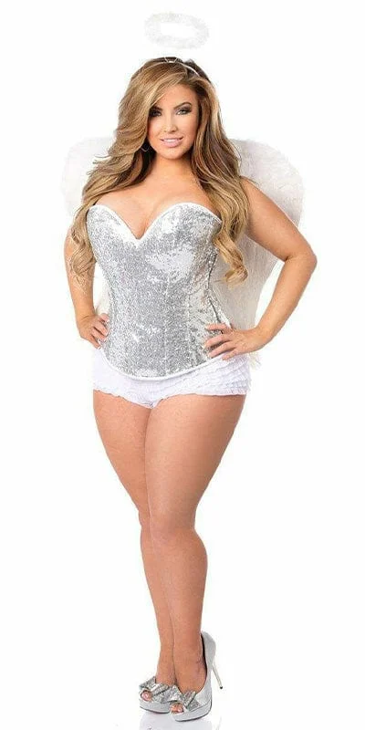 Sexy Deluxe 4 Piece Sexy Silver Sequin Angel Corset Halloween Costume