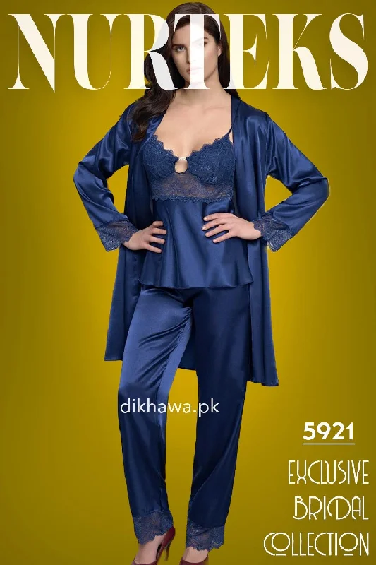 Beaded sexy dresses for added sparkleNurteks - Exclusive Bridal Wedding Honeymoon 3Pc Nightdress & Pajama Set Royal Blue 5921 - Turkish Brand Beaded sexy dresses for added sparkleNurteks - Exclusive Bridal Wedding Honeymoon 3Pc Nightdress & Pajama Set Royal Blue 5921 - Turkish Brand