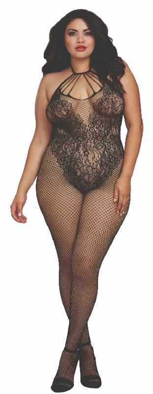 Plus Size Netted Bodystocking with Teddy Detail