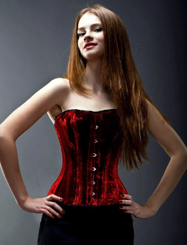 Velvet halfbust steel-boned authentic heavy corset, different colors. Dark gold (rust) color and classic Victorian design for steampunk