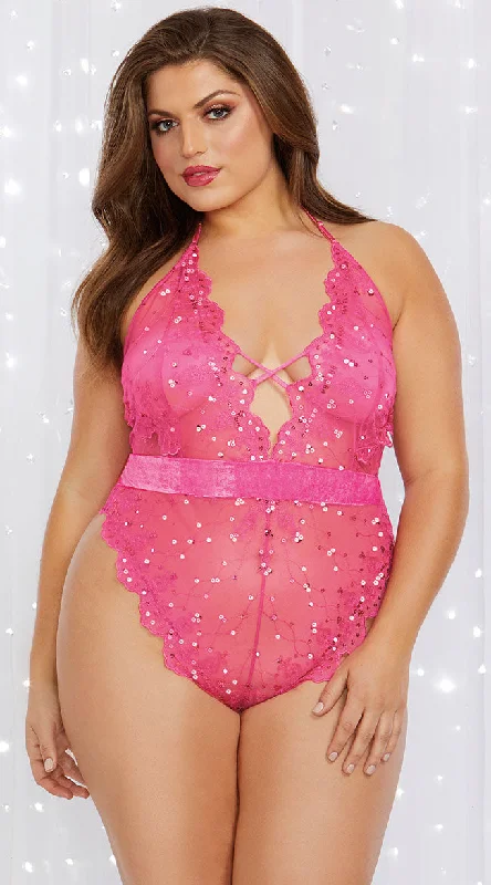 Plus Size Lace Lingerie for Women Plus Size Party Time Sequin Teddy