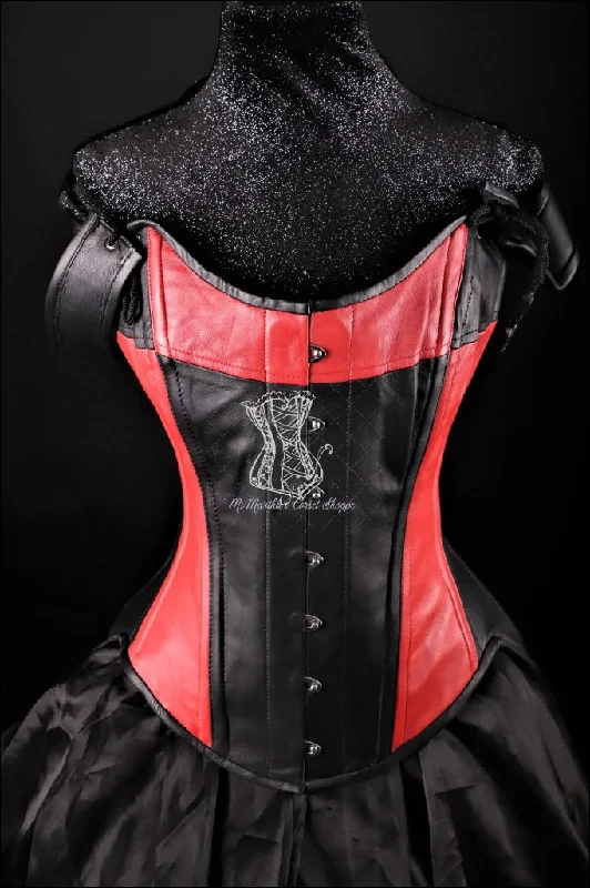 Leather Overbust Corset; Tulip in Black & Red