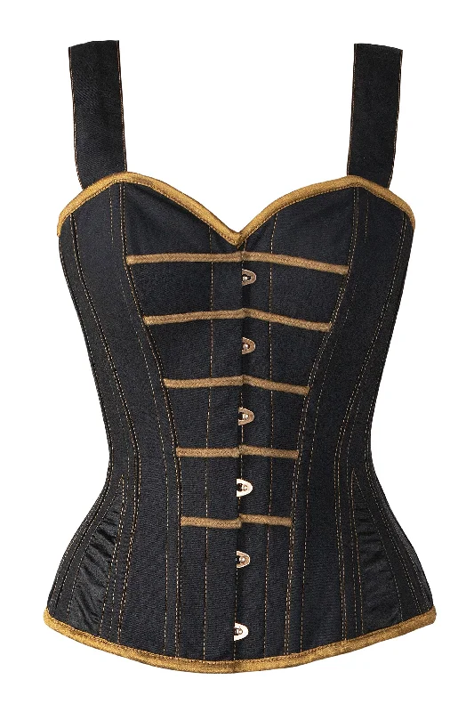 Animal - print bustiers for a wild and fierce styleSpinazzola Black Denim Military Inspired Shoulder Strap Corset
