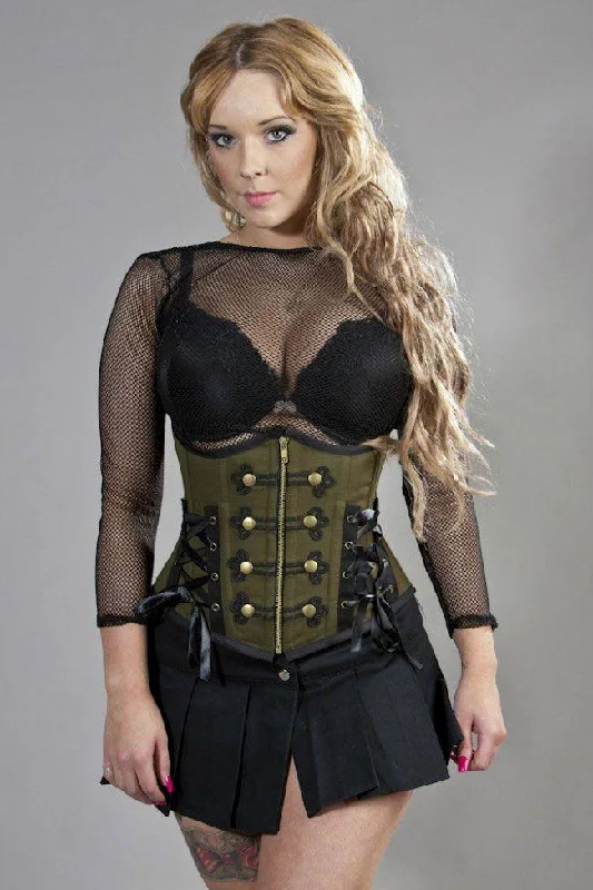 Rock Underbust Corset In Olive Green & Twill