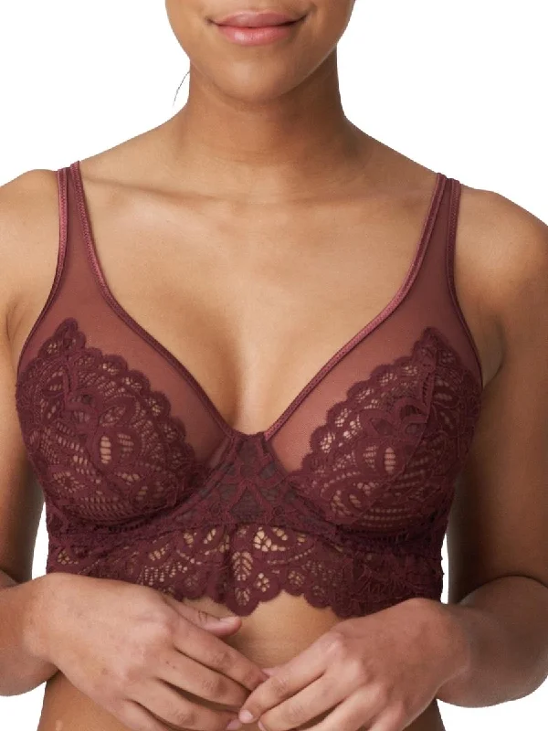 Women's Satin Sleepwear Lingerie Twist First Night Longline Plunge Bra - Merlot