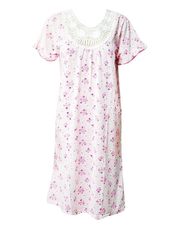 Sexy high - low dresses with a daring frontStylish White Long Nighty With Pink Flower Print 111.9 - Women Nightdress Sexy high - low dresses with a daring frontStylish White Long Nighty With Pink Flower Print 111.9 - Women Nightdress
