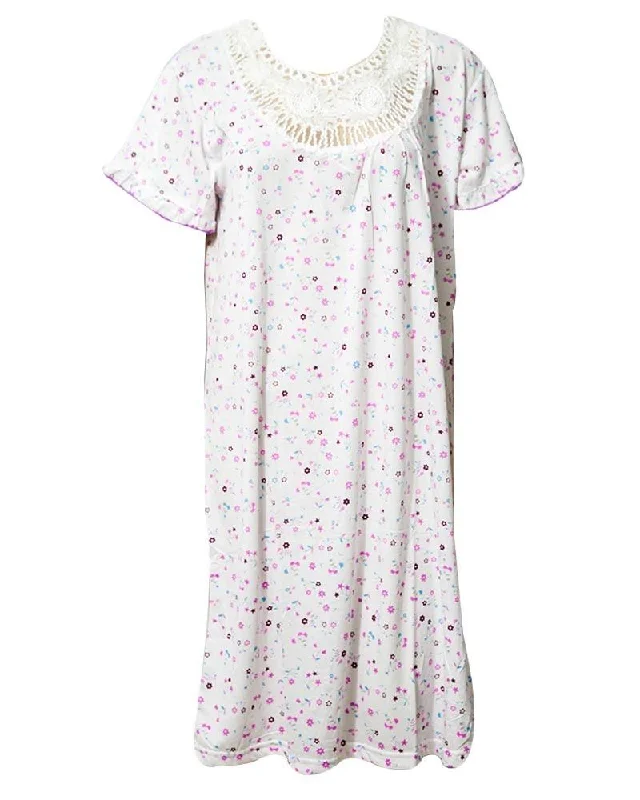 Stylish White Long Nighty With Multi Dotted 111.3 -  Women Nightdress