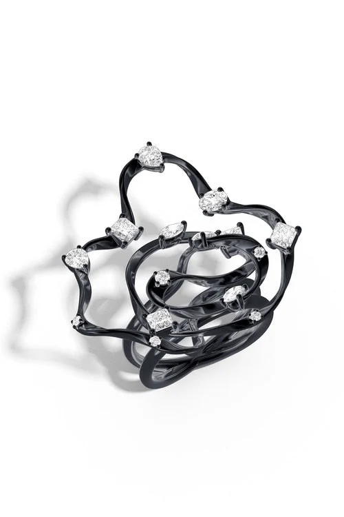 Women's Corset Style Lingerie Sakura Dispersed White Topaz Cocktail Ring