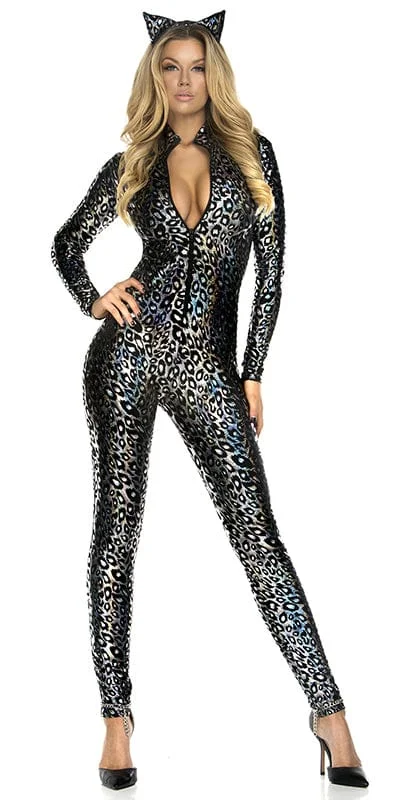 Plus Size Women's Cosplay LingerieSexy Plus Size Silver Leopard Halloween Costume
