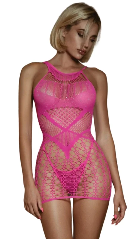 Peplum - hemmed sexy dresses for a retro touchRhinestone High Neck Dress Pink