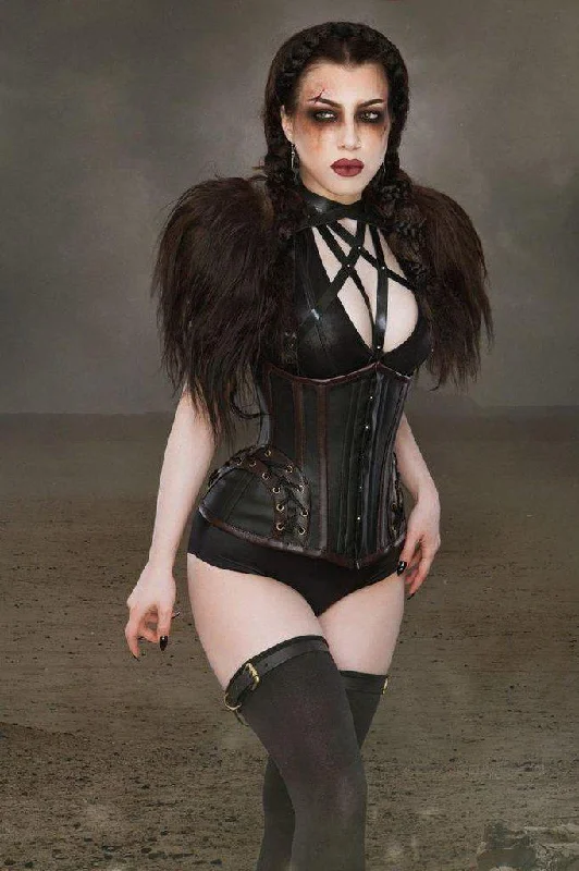 Velvet bustiers for a soft and plush feelForcas Underbust Steampunk Corset In Black & Brown Matte Vinyl