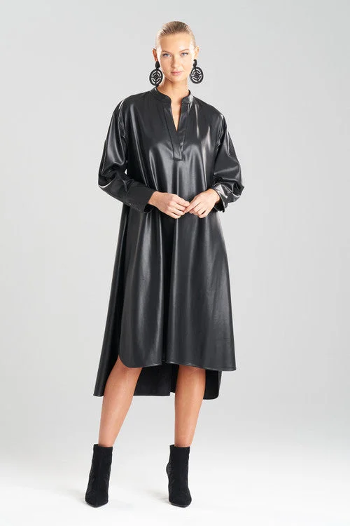 Embroidered sexy dresses for a decorative touchVegan Luxe Leather Oversized Half Placket Shirtdress Embroidered sexy dresses for a decorative touchVegan Luxe Leather Oversized Half Placket Shirtdress