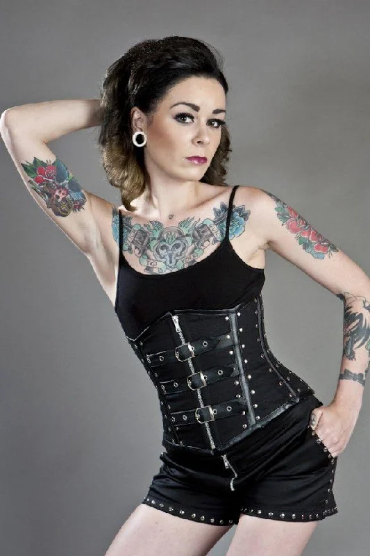 Velvet bustiers for a soft and plush feelBiker Underbust Corset With Studs In Black Twill