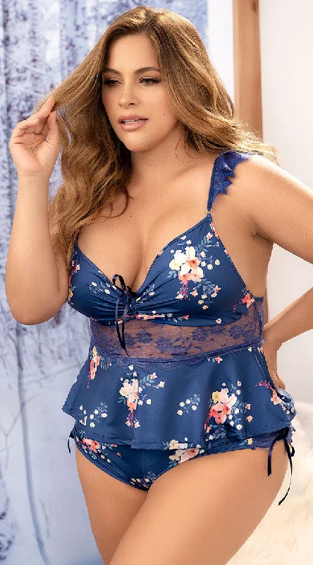 Breathable Bamboo Lingerie for Women Plus Size Midnight Meadow Pajama Set