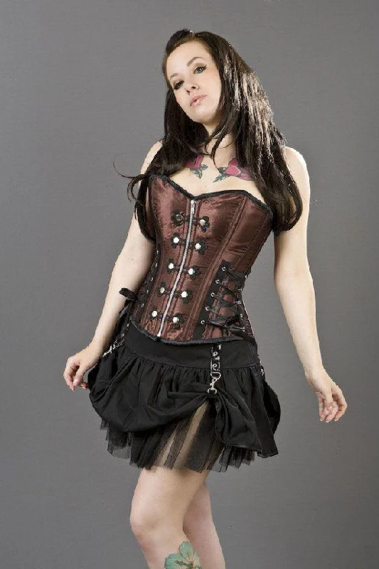 Burlesque - inspired bustiers for a performance lookRock Overbust Punk Rock Corset In Brown Satin