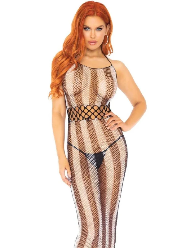 Sexy work - appropriate dresses with a touch of allureStriped Fishnet Long Halter Dress