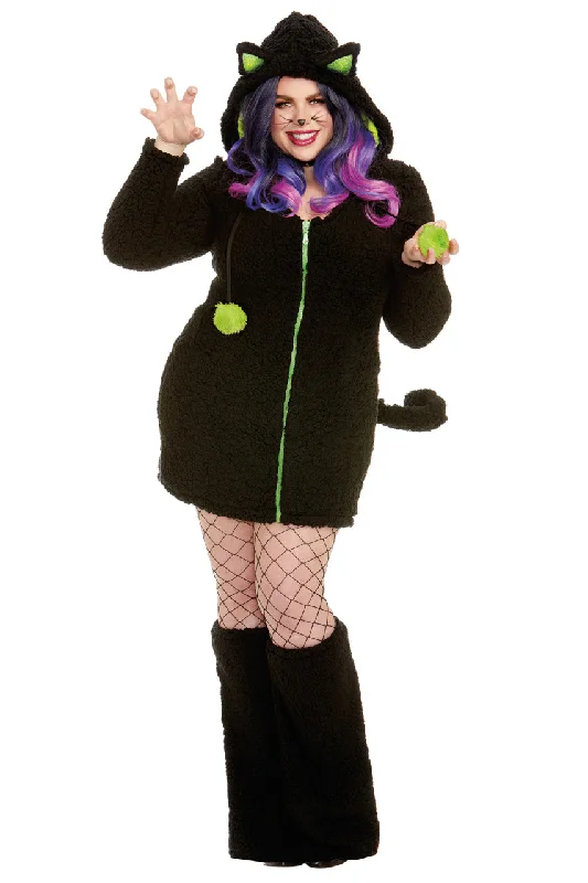 Adult Women's Manga Cosplay CostumesPlus Size Fuzzy Black Cat Costume