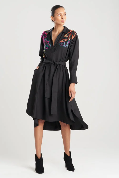 Tiered sexy dresses for a flouncy and feminine appearanceCotton Silk Oversized Embroidered Shirtdress