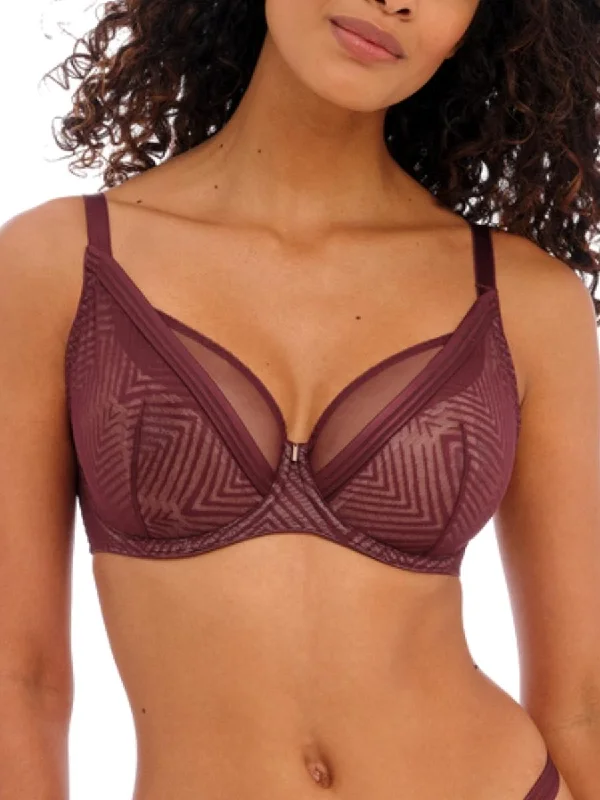 Women's Thermal Lingerie for Cold Weather Tailored High Apex Plunge Bra - Dark Cherry