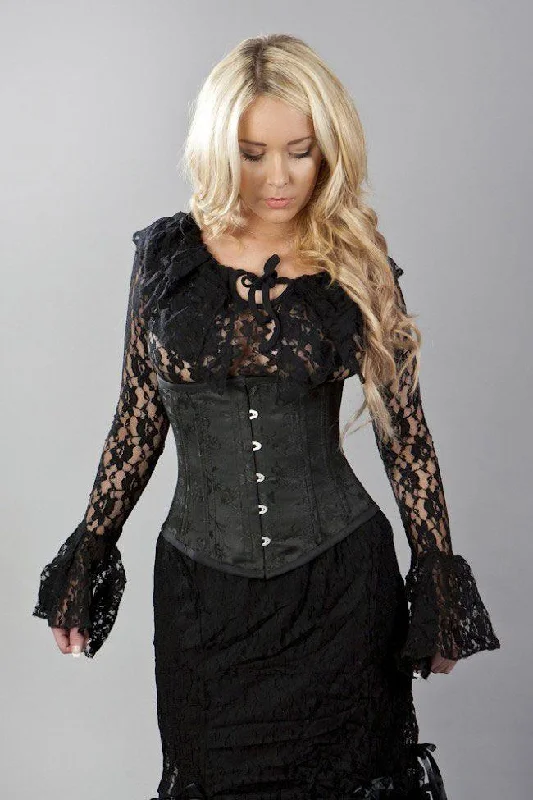 Floral - patterned corsets for a romantic and spring - like feelSophisticated Double Steel Boned Underbust Corset In Black Blossom Brocade