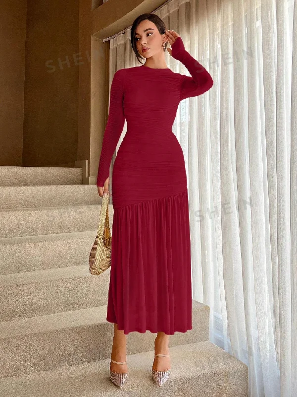 Black sexy dresses for a classic and sophisticated lookWomen's Solid Color Round Neck Slim Fit Fishtail Hem Dress Black sexy dresses for a classic and sophisticated lookWomen's Solid Color Round Neck Slim Fit Fishtail Hem Dress