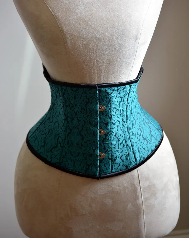 Classic brocade steel-boned authentic waspie corset for tight lacing and waist training. Gothic, vintage, historical, Renaissance