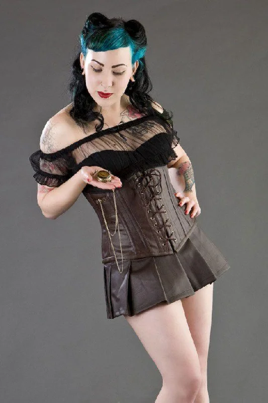 Steampunk Underbust Corset With Pocket Watch In Brown Matte Vinyl