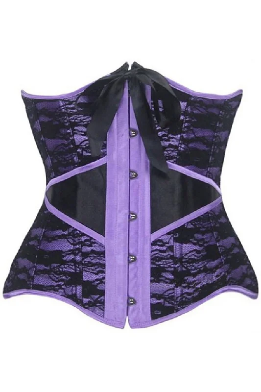 Retro - 1950s corsets with a cinched waistHerzer Purple Satin With Black Underbust Corset